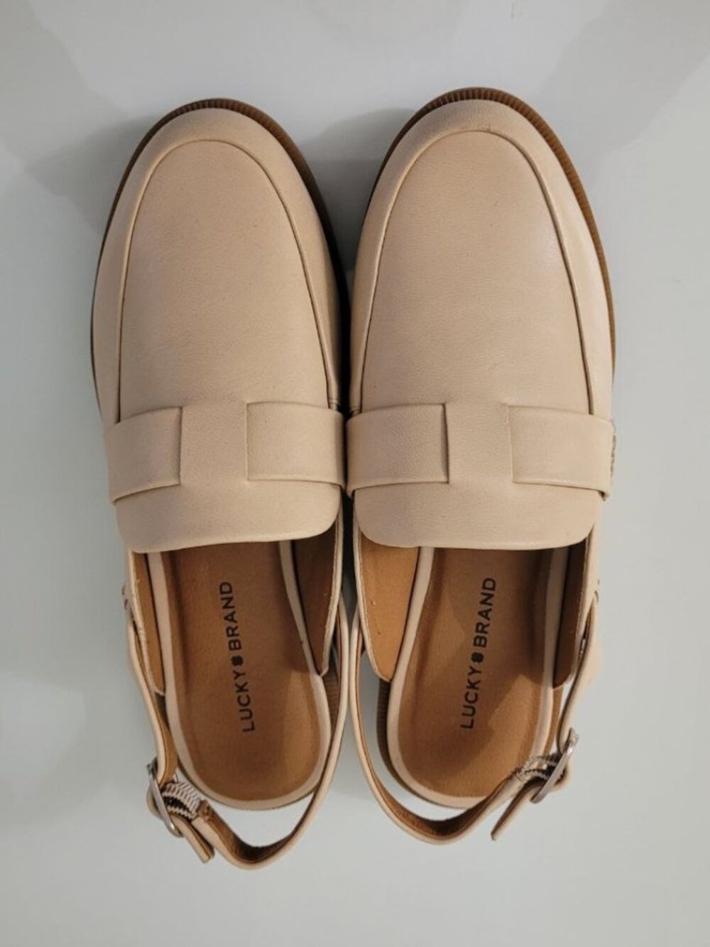 Lucky Brand Leather Cream Slingback Loafers Comfort Flats Casual Shoes